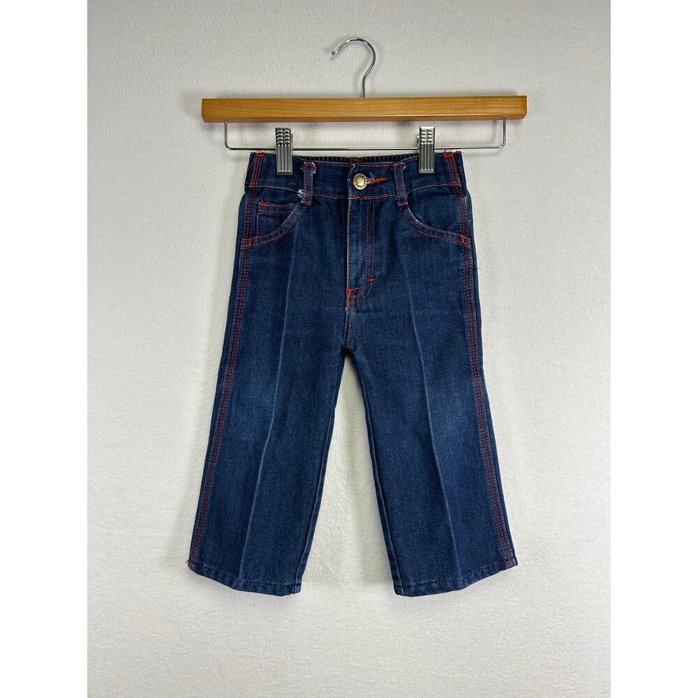 Vintage Little by Little 70/80s baby denim jeans‎ with red stitching 24m